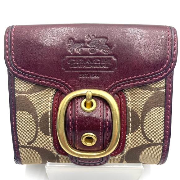 Coach Handbags - Coach Maroon and Beige Buckle Wallet